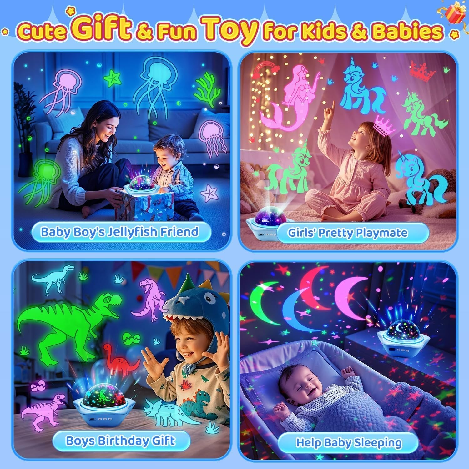 Night Light for Kids,6 Films+78 Lighting Modes Star Projector, Rechargeable, 360°Rotion Star Lights Sensory Toys for Autism