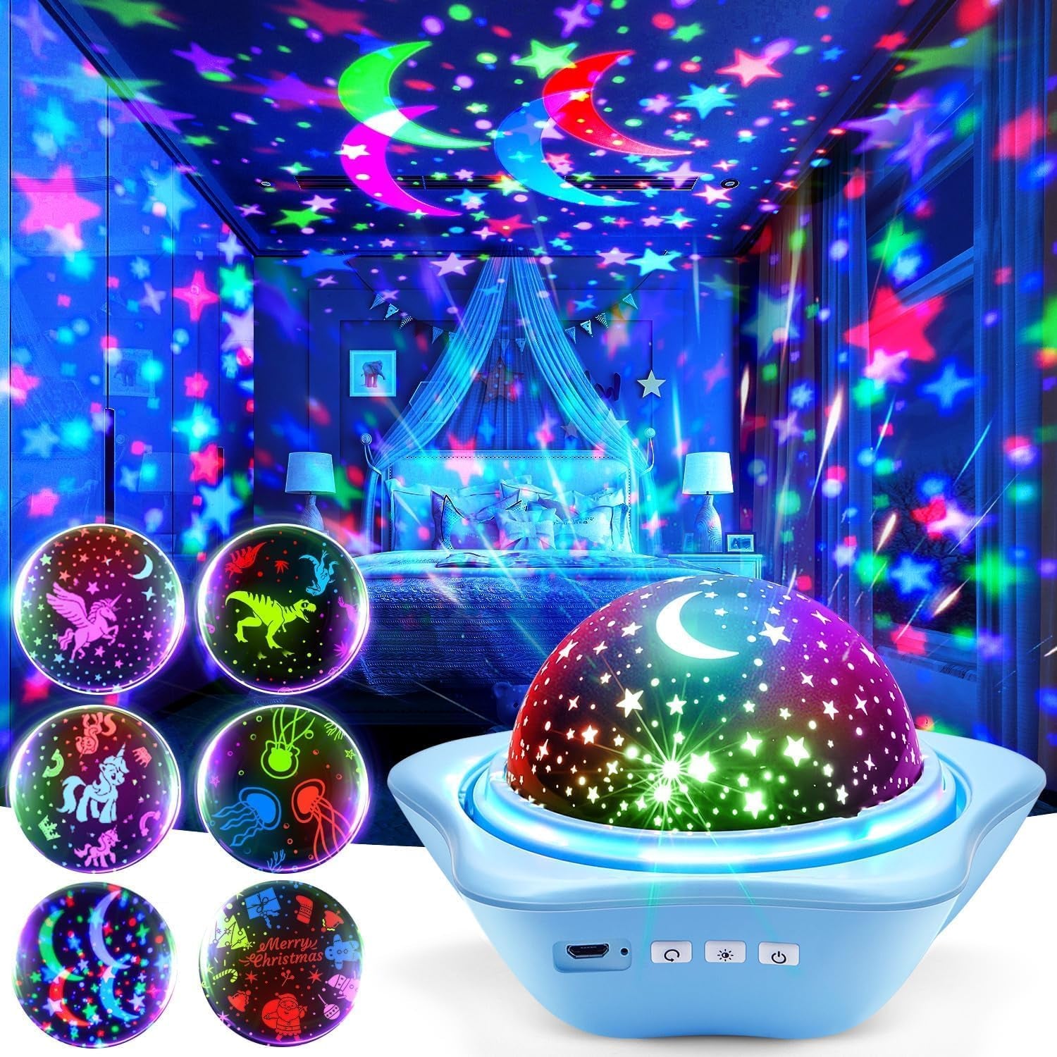 Night Light for Kids,6 Films+78 Lighting Modes Star Projector, Rechargeable, 360°Rotion Star Lights Sensory Toys for Autism